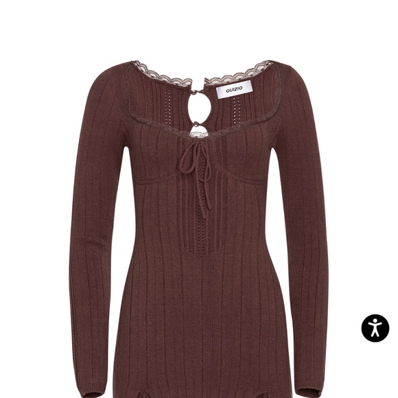 Danielle Guizio, DAINTY LONG SLEEVE KNIT DRESS, Chocolate Brown, Size Medium - Picture 3 of 5